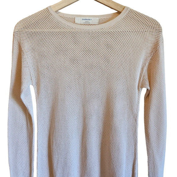 Zara Knit Netted Crochet Long Sleeve Sweater Cream Women's Small - Picture 3 of 7